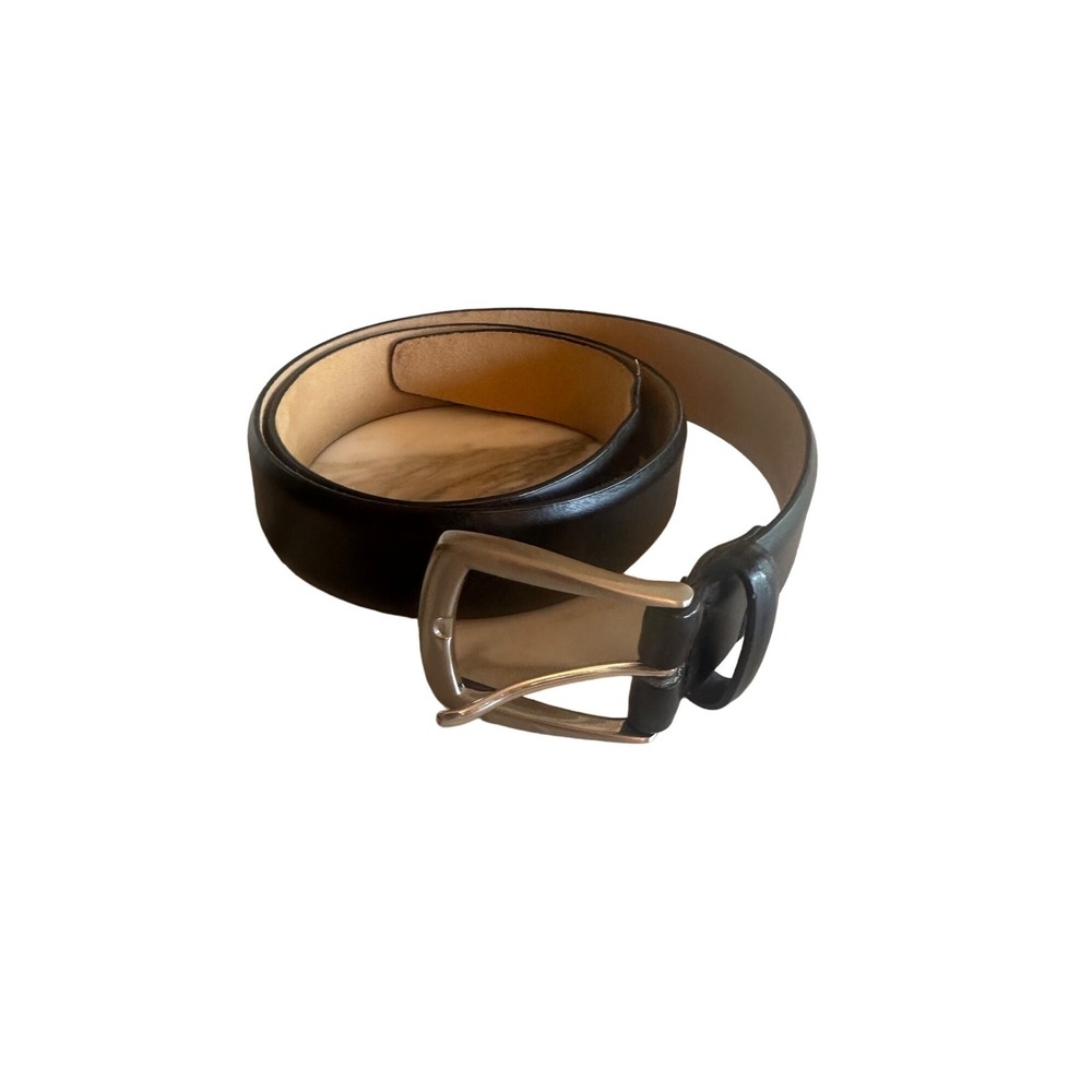 Tasso Elba Black Leather Belt Silvertone Buckle Size 34